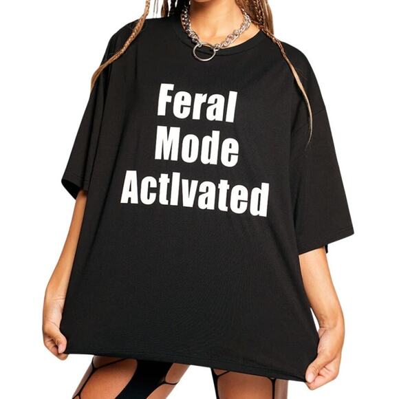 iHeartRaves Feral Mode Activated Oversized Tee in Black, Size 2X​ - Picture 1 of 2